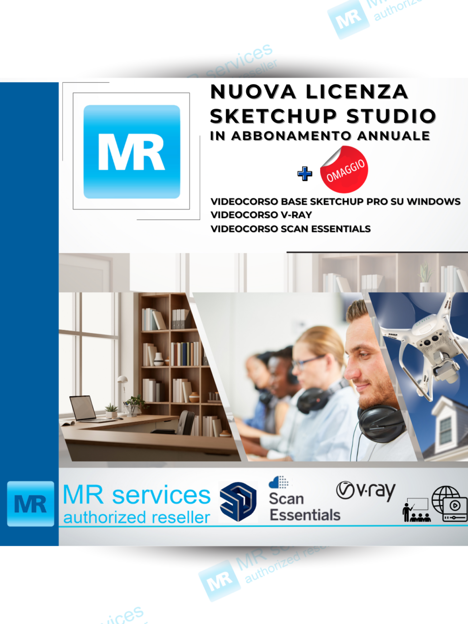 Promozione: SketchUp STUDIO + omaggio 3 videocorsi:<br>videocorso SketchUp PRO<br>videocorso V-Ray<br>videocorso Scan Essentials